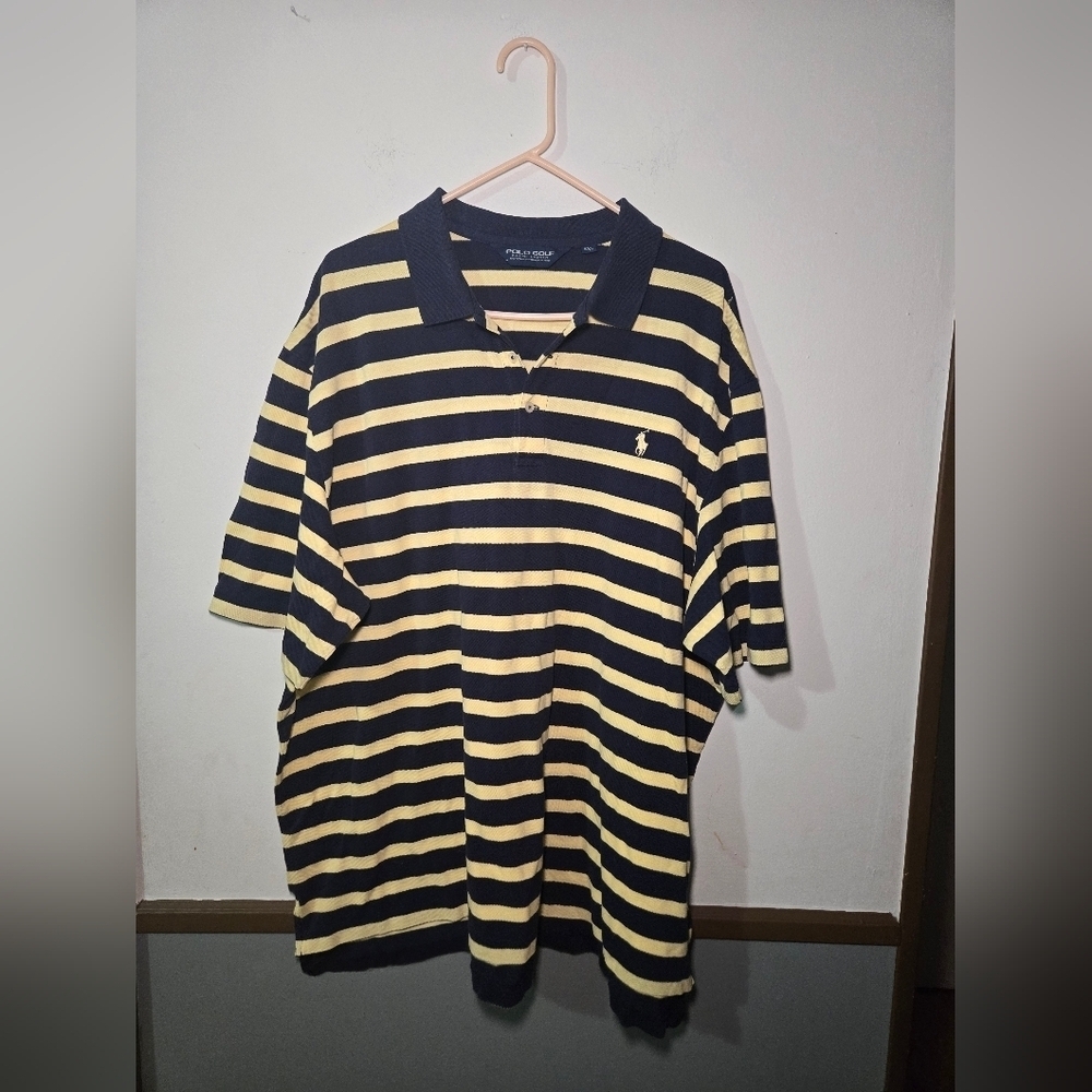 Ralph Lauren Polo Golf Pima Cotton Shirt Navy Blue Yellow Mens Size XXL